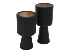 HSM Collection Portavelas Y Vela-2 Portavelas de teca negra ø8 x 8 x 15 / ø8 x 8 x 17 Negro
