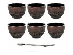 Hot 6 tazas de hierro fundido 15 cl negro y bronce + pajita de acero inoxidable con filtro Multicolor