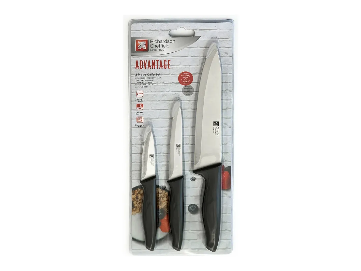 Richardson Sheffield Advantage - Juego de 3 cuchillos : cuchillo de pelar, cuchillo útil y cuchillo cocina Negro / Plateado Clearance