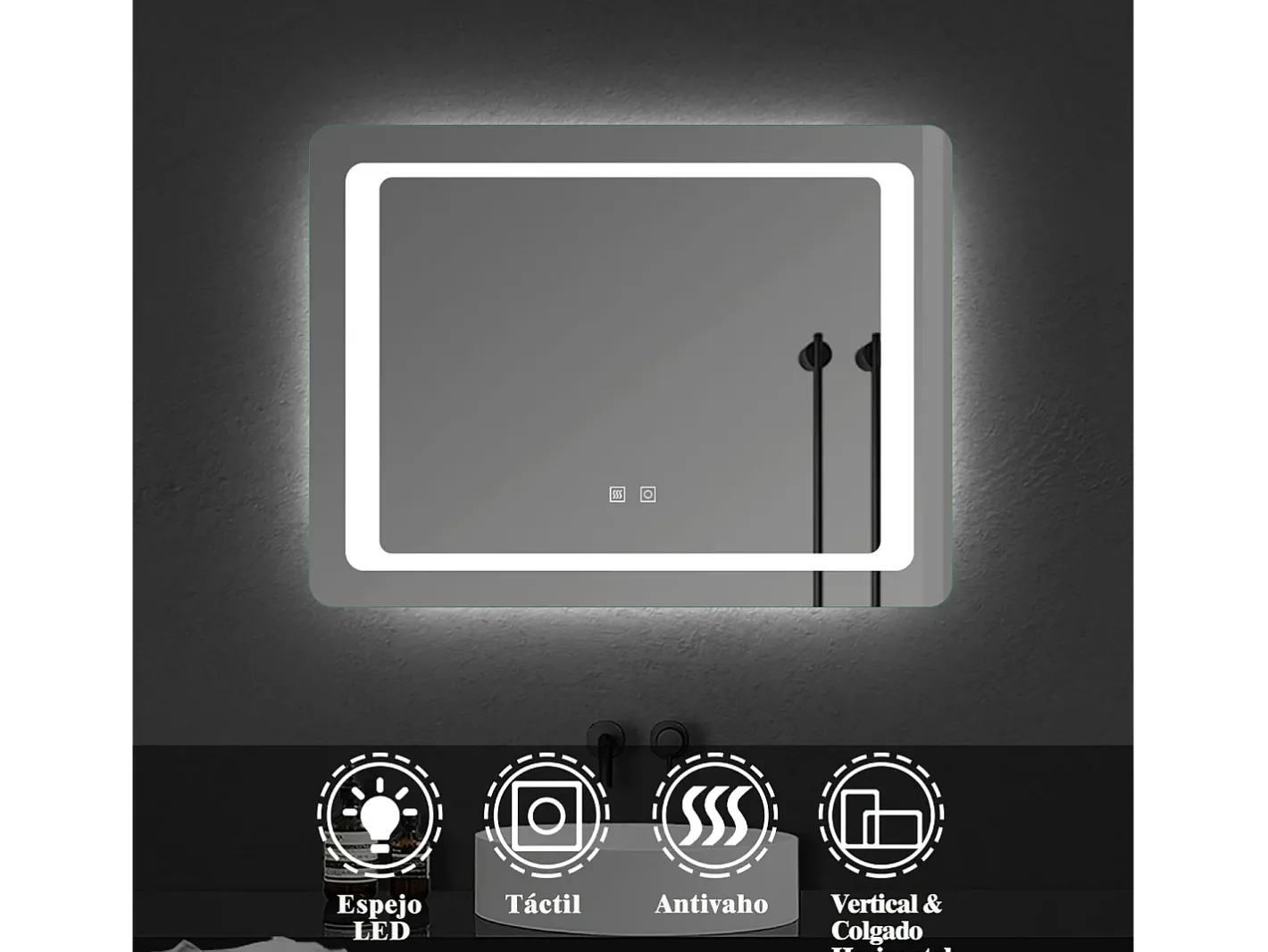AICA espejo 80 x 60 cm ,rectangular ,luz led,antivaho y brillo regulable,función de memoria agapada Transparente Outlet