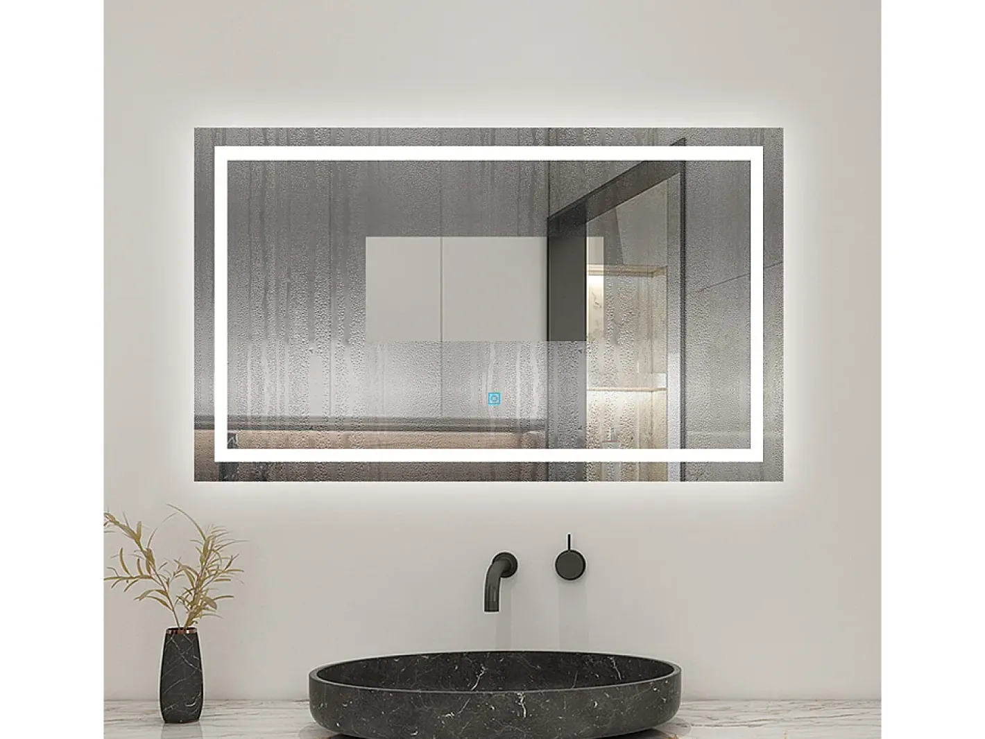 Espejo-AICA Espejo 90 x 65 cm ,rectangular ,luz led,antivaho y brillo regulable,función de memoria agapada Transparente