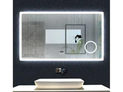 Hot AICA espejo 100 x 60 cm,rectangular,con función antivaho,Bluetooth，lupa 3x,reloj led, espejo con luz de 3 colores,brillo ajustable,función de memoria agapada Transparente