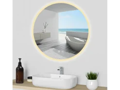 Discount AICA Espejo de baño con iluminación LED Espejo redondo,80 x 80 cm,luz 3 colores, antivaho, brillo ajustable, memoria de apagado Transparente