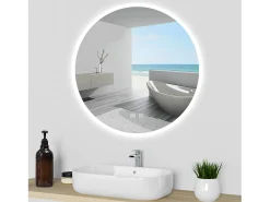Discount AICA Espejo de baño con iluminación LED Espejo redondo,80 x 80 cm,luz 3 colores, antivaho, brillo ajustable, memoria de apagado Transparente