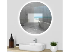 Discount AICA Espejo de baño con iluminación LED Espejo redondo,80 x 80 cm,luz 3 colores, antivaho, brillo ajustable, memoria de apagado Transparente