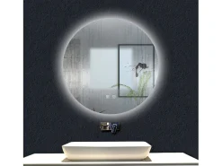 Clearance AICA Espejo de baño con iluminación LED Espejo redondo,60 x 60 cm, luz 3 colores, antivaho, memoria de apagadobrillo ajustable Transparente