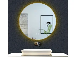 Clearance AICA Espejo de baño con iluminación LED Espejo redondo,60 x 60 cm, luz 3 colores, antivaho, memoria de apagadobrillo ajustable Transparente
