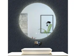 Clearance AICA Espejo de baño con iluminación LED Espejo redondo,60 x 60 cm, luz 3 colores, antivaho, memoria de apagadobrillo ajustable Transparente
