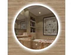 Outlet AICA Espejo de baño con iluminación LED Espejo redondo,90 cm, antivaho, brillo ajustable, memoria de apagado Transparente