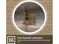 Outlet AICA Espejo de baño con iluminación LED Espejo redondo,90 cm, antivaho, brillo ajustable, memoria de apagado Transparente