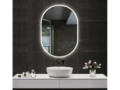 Best Aica Espejo de baño LED 40 x 90 cm, ovalado, antivaho, luminosidad regulable Transparente