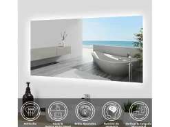 Aica Espejo de baño LED 100 x 60 cm, antivaho, brillo regulable, función memoria Transparente Discount