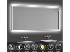 Best Aica Espejo de baño LED 160×80cm,Bluetooth,Antivaho Transparente