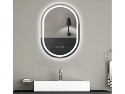 Clearance Aica Espejo de baño LED 60×80cm,reloj,antivaho,luminosidad regulable,ovalado Transparente