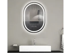 Clearance Aica Espejo de baño LED 60×80cm,reloj,antivaho,luminosidad regulable,ovalado Transparente