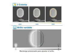 Clearance Aica Espejo de baño LED 60×80cm,reloj,antivaho,luminosidad regulable,ovalado Transparente