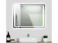 Aica Espejo-Espejo de baño LED 80×60cm,antivaho,interruptor táctil Transparente