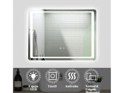 Aica Espejo-Espejo de baño LED 80×60cm,antivaho,interruptor táctil Transparente