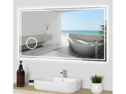 Aica Espejo-Espejo de baño LED 120×70cm,Bluetooth,3×lupa Transparente