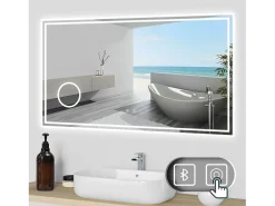 Aica Espejo-Espejo de baño LED 120×70cm,Bluetooth,3×lupa Transparente
