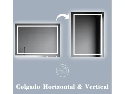 Aica Espejo de baño LED sin cobre 100×70cm,antivaho,interruptor táctil Transparente Outlet