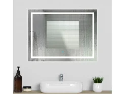 Aica Espejo de baño LED sin cobre 80×60cm,antivaho,interruptor táctil Transparente Clearance