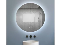 Aica Espejo-Espejo de baño redondo LED 60×60cm, antivaho, luz tricolor regulable, función memoria Transparente