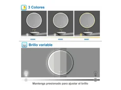 Sale Aica Espejo de baño redondo LED 60cm con marco, antivaho, luminosidad regulable Transparente