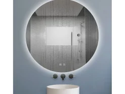 Aica Espejo de baño redondo LED 100×100cm, antivaho, luz tricolor regulable, función memoria Transparente Hot