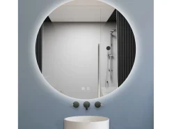 Aica Espejo de baño redondo LED 100×100cm, antivaho, luz tricolor regulable, función memoria Transparente Hot