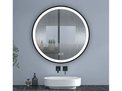 Aica Espejo-Espejo de baño redondo LED 80cm con marco, antivaho, luminosidad regulable Transparente