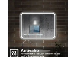 Espejo-AICA ESPEJO Espejo de baño 90 x 70cm, con función antivaho,con luz de 3 colores,brillo ajustable,función de memoria agapada Transparente