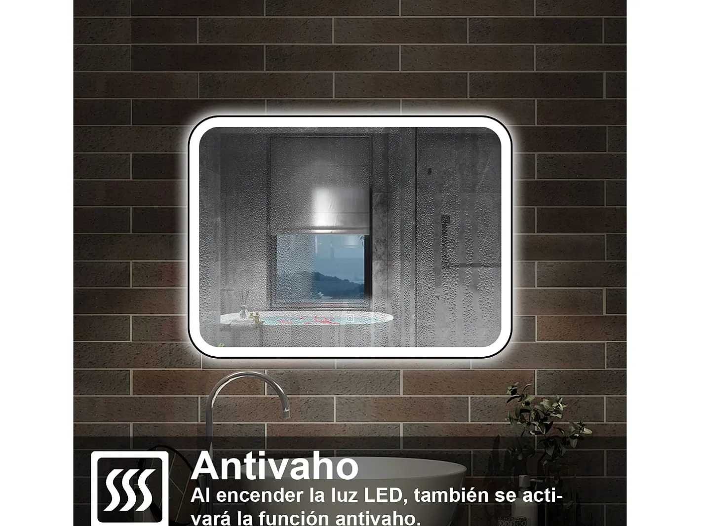 Espejo-AICA ESPEJO Espejo de baño 90 x 70cm, con función antivaho,con luz de 3 colores,brillo ajustable,función de memoria agapada Transparente