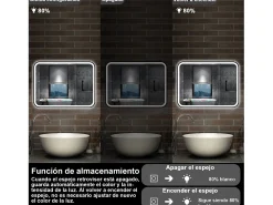New AICA ESPEJO Espejo de baño 120 x 70cm, con función antivaho,con luz de 3 colores,brillo ajustable,función de memoria agapada Transparente