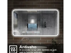 New AICA ESPEJO Espejo de baño 120 x 70cm, con función antivaho,con luz de 3 colores,brillo ajustable,función de memoria agapada Transparente