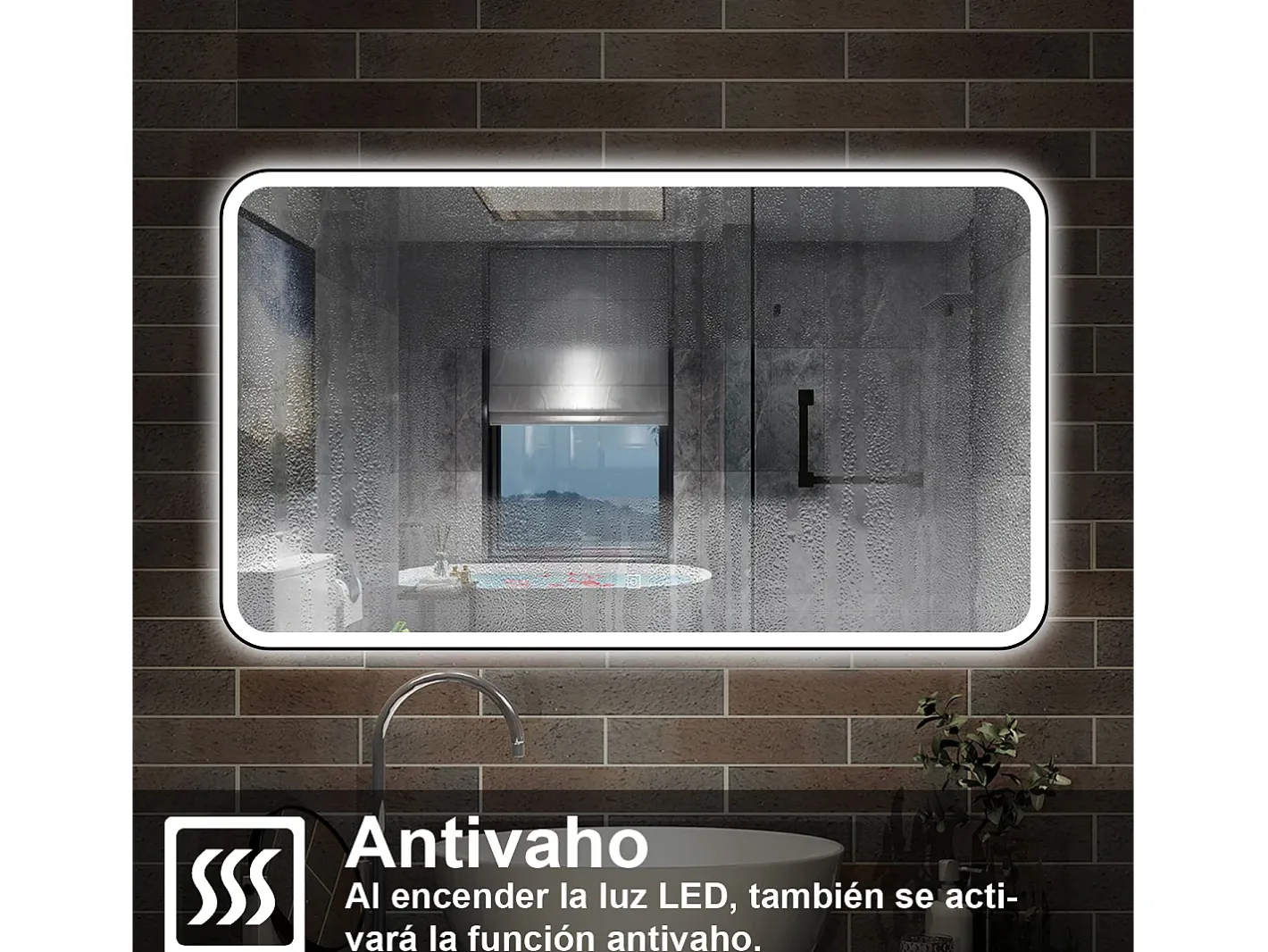 New AICA ESPEJO Espejo de baño 120 x 70cm, con función antivaho,con luz de 3 colores,brillo ajustable,función de memoria agapada Transparente