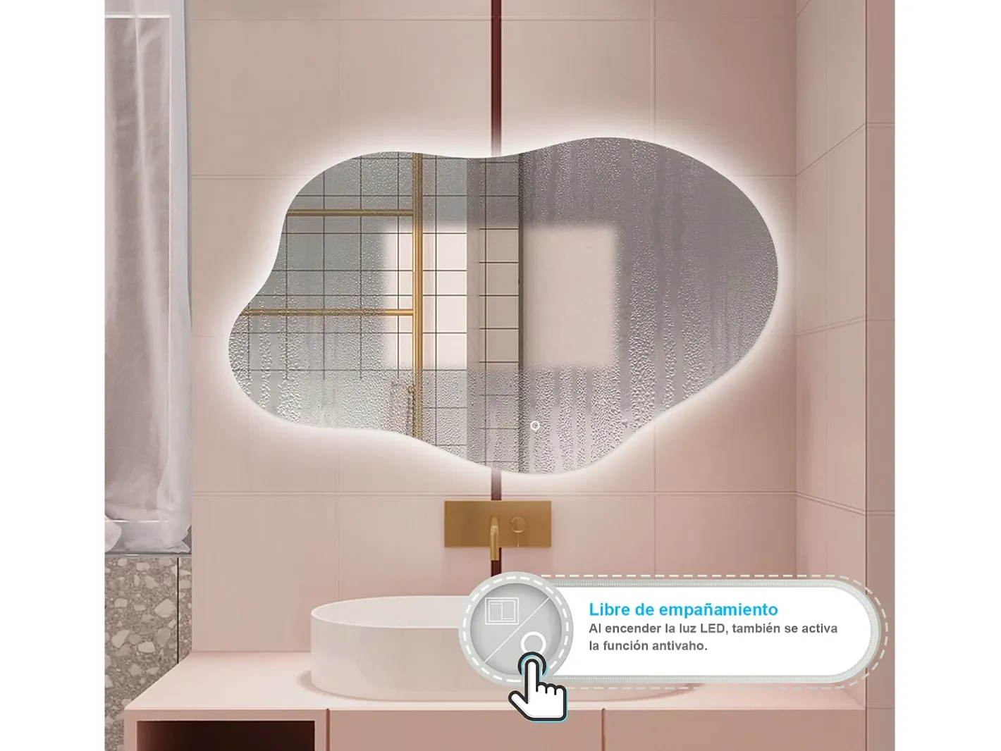AICA ESPEJO ESPEJO de BAÑO 85 x 52 cm Luz de 3 Colores+ Antivaho+ Brillo Ajustable+ Memoria de Agapada Transparente Sale