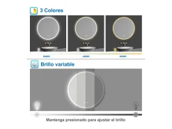 Aica Espejo-Espejo redondo de baño LED 60cm,antivaho,brillo ajustable Transparente