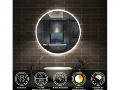 Aica Espejo redondo de baño LED 80cm,antivaho,brillo ajustable Transparente Discount
