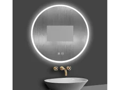 Aica Espejo-Espejo redondo de baño LED 70cm,antivaho,brillo ajustable Transparente