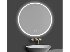 Aica Espejo-Espejo redondo de baño LED 70cm,antivaho,brillo ajustable Transparente