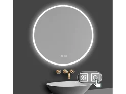Aica Espejo-Espejo redondo de baño LED 70cm,antivaho,brillo ajustable Transparente