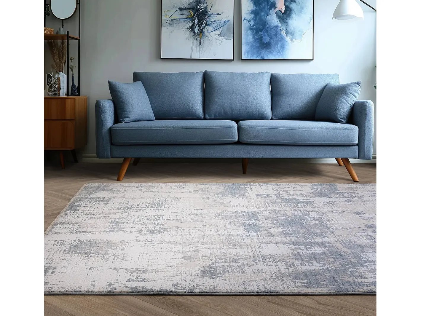 Alfombra De Salón-Alfombra abstracta - 160x240cm - azul, crema - Seville Zafra Beige