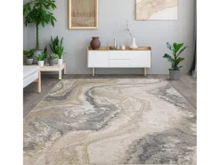 Alfombra De Salón-Alfombra abstracta - 200x300cm - gris, crema, oro - Seville Oro Beige