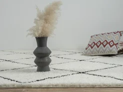 the carpet Alfombra Bahar Shaggy moderna patrón rombos, negro , 120 cm redonda Blanco Online