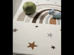 Hot the carpet Alfombra Beat Kids Moderna Infantil Arcoíris Estrellas Pastel - - 80x150 cm Crema