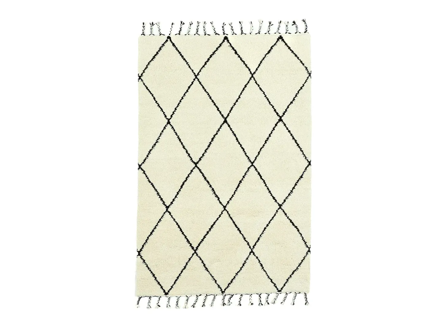 Alfombra De Salón-Alfombra bereber Marmoucha tejida a mano 70x140 cm /Blanco Marmoucha Negro