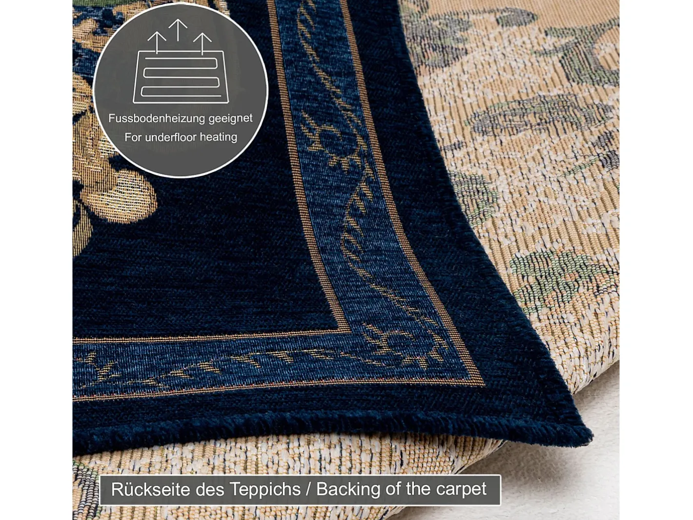 Alfombra con borde y motivos florales 80x150 cm Flomi Azul Hot