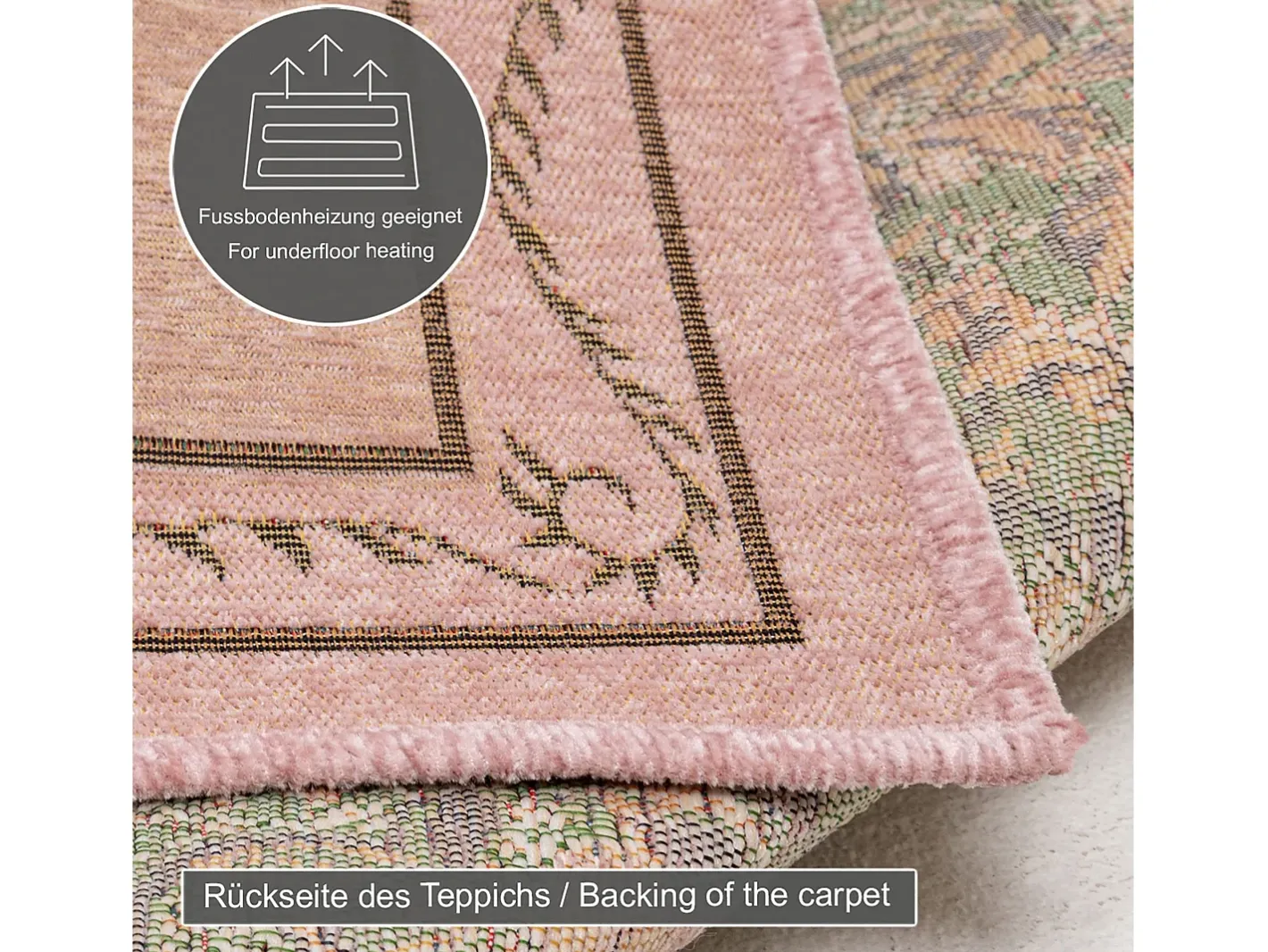 Alfombra De Salón-Alfombra con borde y motivos florales 60x90 cm Flomi Rosa