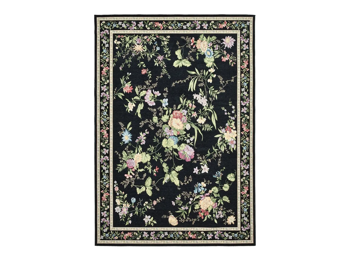 Alfombra con borde y motivos florales 240x330 cm Flomi Negro
